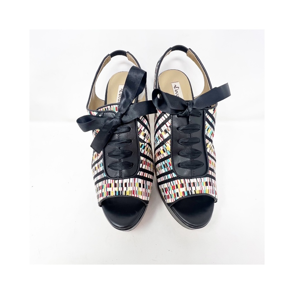 Devani Womens Shoes Sz 8.5 Black Multicolor Leather Slingback Open Toe Heels NEW